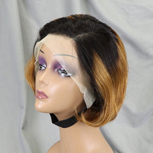 Load image into Gallery viewer, Pick Up Dyeing 13*4 Body Wave Glueless Closure Human Hair Frontal Wigs Ombre Brown Mix Blonde Water Wave C Part Short Bob Wig
