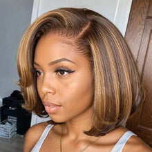 Load image into Gallery viewer, Pick Up Dyeing 13*4 Body Wave Glueless Closure Human Hair Frontal Wigs Ombre Brown Mix Blonde Water Wave C Part Short Bob Wig
