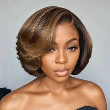 Load image into Gallery viewer, Pick Up Dyeing 13*4 Body Wave Glueless Closure Human Hair Frontal Wigs Ombre Brown Mix Blonde Water Wave C Part Short Bob Wig
