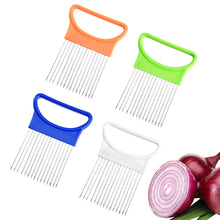 Load image into Gallery viewer, Stainless Steel Onion Fork with Sharp Needles Multi-Purpose Kitchen Slicer Tool Onion Meat Picker for Fruits BBQ Vegetable Prep With Protective Cover
