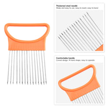 Load image into Gallery viewer, Stainless Steel Onion Fork with Sharp Needles Multi-Purpose Kitchen Slicer Tool Onion Meat Picker for Fruits BBQ Vegetable Prep With Protective Cover
