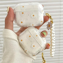 Load image into Gallery viewer, Wireless Bluetooth case for AirPods1/2 AirPods3 AirPods pro and pro2 Tpu Flower Pattern Earphone Cover with Imitation Pearl Chain
