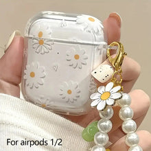 Load image into Gallery viewer, Wireless Bluetooth case for AirPods1/2 AirPods3 AirPods pro and pro2 Tpu Flower Pattern Earphone Cover with Imitation Pearl Chain
