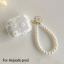 Load image into Gallery viewer, Wireless Bluetooth case for AirPods1/2 AirPods3 AirPods pro and pro2 Tpu Flower Pattern Earphone Cover with Imitation Pearl Chain
