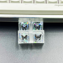 Load image into Gallery viewer, 4Pcs New Translucent Glitter Butterfly Keycaps Cross Axis Resin Mechanical Keyboard Keycaps With Accessories
