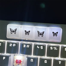 Load image into Gallery viewer, 4Pcs New Translucent Glitter Butterfly Keycaps Cross Axis Resin Mechanical Keyboard Keycaps With Accessories
