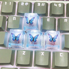 Load image into Gallery viewer, 4Pcs New Translucent Glitter Butterfly Keycaps Cross Axis Resin Mechanical Keyboard Keycaps With Accessories
