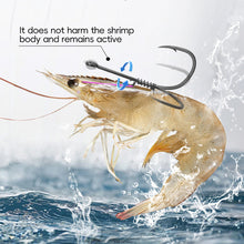 Load image into Gallery viewer, 10PCS/Box Live Shrimp Spring Back Hook Live Shrimp Fixed Carbon Steel Hook With Barbs Straight Handle Sea Fishing Hook
