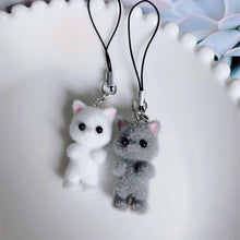 Load image into Gallery viewer, Kawaii Flocking Cat Pendant Phone Lanyard Cute Bow Kitten Phone Chain Korean Mobile Phone Charm Keycord Girl Gifts
