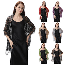 Load image into Gallery viewer, Lace &amp; Sequins Shawl Wraps for Evening Dresses Wedding Decoration Scarf Elegant Hijab Cover for Ramadan Festivals Women's Modest Fashion Floral Shawl
