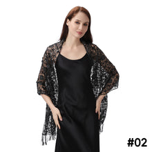 Load image into Gallery viewer, Lace &amp; Sequins Shawl Wraps for Evening Dresses Wedding Decoration Scarf Elegant Hijab Cover for Ramadan Festivals Women's Modest Fashion Floral Shawl
