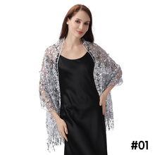 Load image into Gallery viewer, Lace &amp; Sequins Shawl Wraps for Evening Dresses Wedding Decoration Scarf Elegant Hijab Cover for Ramadan Festivals Women's Modest Fashion Floral Shawl
