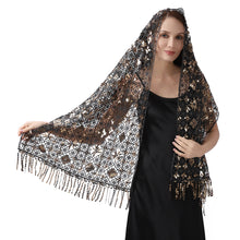 Load image into Gallery viewer, Lace &amp; Sequins Shawl Wraps for Evening Dresses Wedding Decoration Scarf Elegant Hijab Cover for Ramadan Festivals Women's Modest Fashion Floral Shawl
