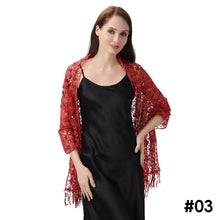 Load image into Gallery viewer, Lace &amp; Sequins Shawl Wraps for Evening Dresses Wedding Decoration Scarf Elegant Hijab Cover for Ramadan Festivals Women's Modest Fashion Floral Shawl
