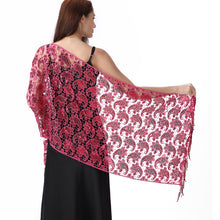 Load image into Gallery viewer, Lace &amp; Sequins Shawl Wraps for Evening Dresses Wedding Decoration Scarf Elegant Hijab Cover for Ramadan Festivals Women's Modest Fashion Floral Shawl
