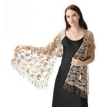 Load image into Gallery viewer, Lace &amp; Sequins Shawl Wraps for Evening Dresses Wedding Decoration Scarf Elegant Hijab Cover for Ramadan Festivals Women's Modest Fashion Floral Shawl
