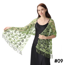 Load image into Gallery viewer, Lace &amp; Sequins Shawl Wraps for Evening Dresses Wedding Decoration Scarf Elegant Hijab Cover for Ramadan Festivals Women's Modest Fashion Floral Shawl
