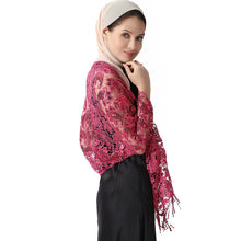 Load image into Gallery viewer, Lace &amp; Sequins Shawl Wraps for Evening Dresses Wedding Decoration Scarf Elegant Hijab Cover for Ramadan Festivals Women's Modest Fashion Floral Shawl

