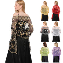 Load image into Gallery viewer, Sequins Shawl Wraps for Evening Dresses Wedding Decoration Scarf Elegant Hijab Cover for Ramadan Festivals Women's Modest Fashion Floral Shawl
