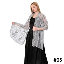 Load image into Gallery viewer, Sequins Shawl Wraps for Evening Dresses Wedding Decoration Scarf Elegant Hijab Cover for Ramadan Festivals Women's Modest Fashion Floral Shawl
