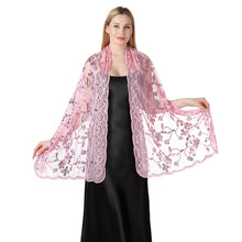 Load image into Gallery viewer, Sequins Shawl Wraps for Evening Dresses Wedding Decoration Scarf Elegant Hijab Cover for Ramadan Festivals Women's Modest Fashion Floral Shawl
