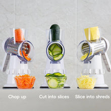 Load image into Gallery viewer, Hand-Crank Vegetable Cutter &amp; Slicer Manual Kitchen Cheese Chopper Machine With 3 Adjustable Sharp Drums Multi-Function Garlic Potato Shredder
