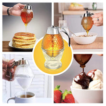 Load image into Gallery viewer, Non-Drip Honey Dispenser Honey Jar Plastic Sealed Jar Funnel Type Jar Syrup Pot Batter Powder Liquid Dispenser Bottle with a Base
