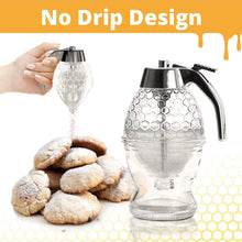 Load image into Gallery viewer, Non-Drip Honey Dispenser Honey Jar Plastic Sealed Jar Funnel Type Jar Syrup Pot Batter Powder Liquid Dispenser Bottle with a Base
