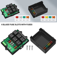 Load image into Gallery viewer, Automotive Relay Box Fuse Relay Box Fuse Panel with 6 Way Relays and 14 x ATC/ATO Blade Fuses 12 Volt Fuse Box
