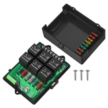Load image into Gallery viewer, Automotive Relay Box Fuse Relay Box Fuse Panel with 6 Way Relays and 14 x ATC/ATO Blade Fuses 12 Volt Fuse Box
