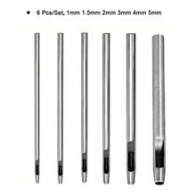 Load image into Gallery viewer, 6pcs 1-5mm Leather Hole Punching Tools Steel Hollow Round Hole Puncher Round Cutters For Watch Bands Belts Paper Leather Craft Tools
