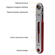 Load image into Gallery viewer, Multifunctional Bidirectional Ratchet Flat Head Elbow Flat Screwdriver Ratchet Wrench Cross-shaped Hexagonal Slotted Tool
