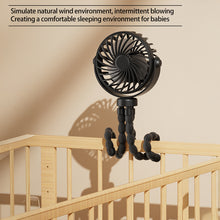 Load image into Gallery viewer, Portable Rechargeable 3-speed Fan Baby Stroller Bed Mute Fan Variable Base Octopus Mini Fan Office Desktop Hands Free Fan
