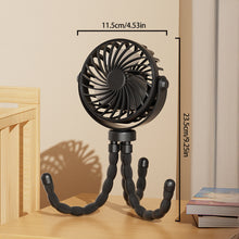 Load image into Gallery viewer, Portable Rechargeable 3-speed Fan Baby Stroller Bed Mute Fan Variable Base Octopus Mini Fan Office Desktop Hands Free Fan
