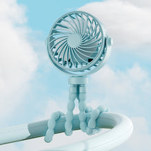 Load image into Gallery viewer, Portable Rechargeable 3-speed Fan Baby Stroller Bed Mute Fan Variable Base Octopus Mini Fan Office Desktop Hands Free Fan
