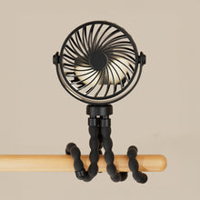 Load image into Gallery viewer, Portable Rechargeable 3-speed Fan Baby Stroller Bed Mute Fan Variable Base Octopus Mini Fan Office Desktop Hands Free Fan
