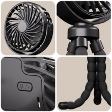 Load image into Gallery viewer, Portable Rechargeable 3-speed Fan Baby Stroller Bed Mute Fan Variable Base Octopus Mini Fan Office Desktop Hands Free Fan
