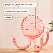 Load image into Gallery viewer, Portable Rechargeable 3-speed Fan Baby Stroller Bed Mute Fan Variable Base Octopus Mini Fan Office Desktop Hands Free Fan
