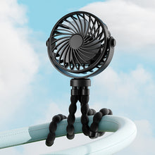 Load image into Gallery viewer, Portable Rechargeable 3-speed Fan Baby Stroller Bed Mute Fan Variable Base Octopus Mini Fan Office Desktop Hands Free Fan

