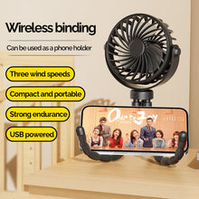 Load image into Gallery viewer, Portable Rechargeable 3-speed Fan Baby Stroller Bed Mute Fan Variable Base Octopus Mini Fan Office Desktop Hands Free Fan
