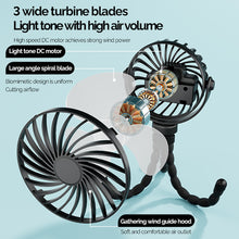 Load image into Gallery viewer, Portable Rechargeable 3-speed Fan Baby Stroller Bed Mute Fan Variable Base Octopus Mini Fan Office Desktop Hands Free Fan
