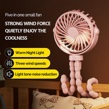 Load image into Gallery viewer, Portable Rechargeable 3-speed Fan Baby Stroller Bed Mute Fan Variable Base Octopus Mini Fan Office Desktop Hands Free Fan
