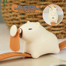 Load image into Gallery viewer, Portable Electric Fan Capybara Watch-Shaped Mini Fan Rechargeable Cute Design Carpincho 3-Speed Outdoor Kawaii Kids Anime Fan Gift
