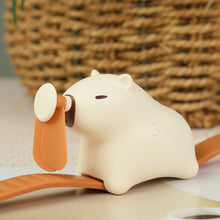 Load image into Gallery viewer, Portable Electric Fan Capybara Watch-Shaped Mini Fan Rechargeable Cute Design Carpincho 3-Speed Outdoor Kawaii Kids Anime Fan Gift

