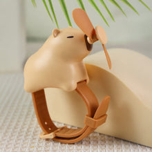 Load image into Gallery viewer, Portable Electric Fan Capybara Watch-Shaped Mini Fan Rechargeable Cute Design Carpincho 3-Speed Outdoor Kawaii Kids Anime Fan Gift
