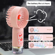 Load image into Gallery viewer, Portable 500mAh Handheld Misting Fan Ventilador con Spray Mist 3 Speeds with Spray Function &amp; Cartoon Stickers Gift for Kids
