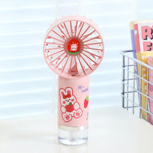 Load image into Gallery viewer, Portable 500mAh Handheld Misting Fan Ventilador con Spray Mist 3 Speeds with Spray Function &amp; Cartoon Stickers Gift for Kids
