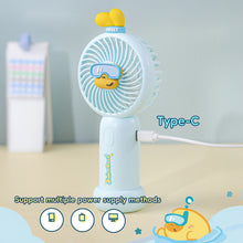 Load image into Gallery viewer, Durable Compact Electric Fan Cute Duck Theme Handheld Fan Mini Fan Foldable Handle 3 Wind Modes &amp; Eco-Friendly ABS Material
