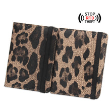 Load image into Gallery viewer, Leopard Print RFID Blocking Passport Holder Travel Wallet with Card Slots &amp; Secure Strap Essential for Traveling Abroad
