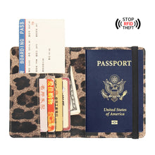 Load image into Gallery viewer, Leopard Print RFID Blocking Passport Holder Travel Wallet with Card Slots &amp; Secure Strap Essential for Traveling Abroad
